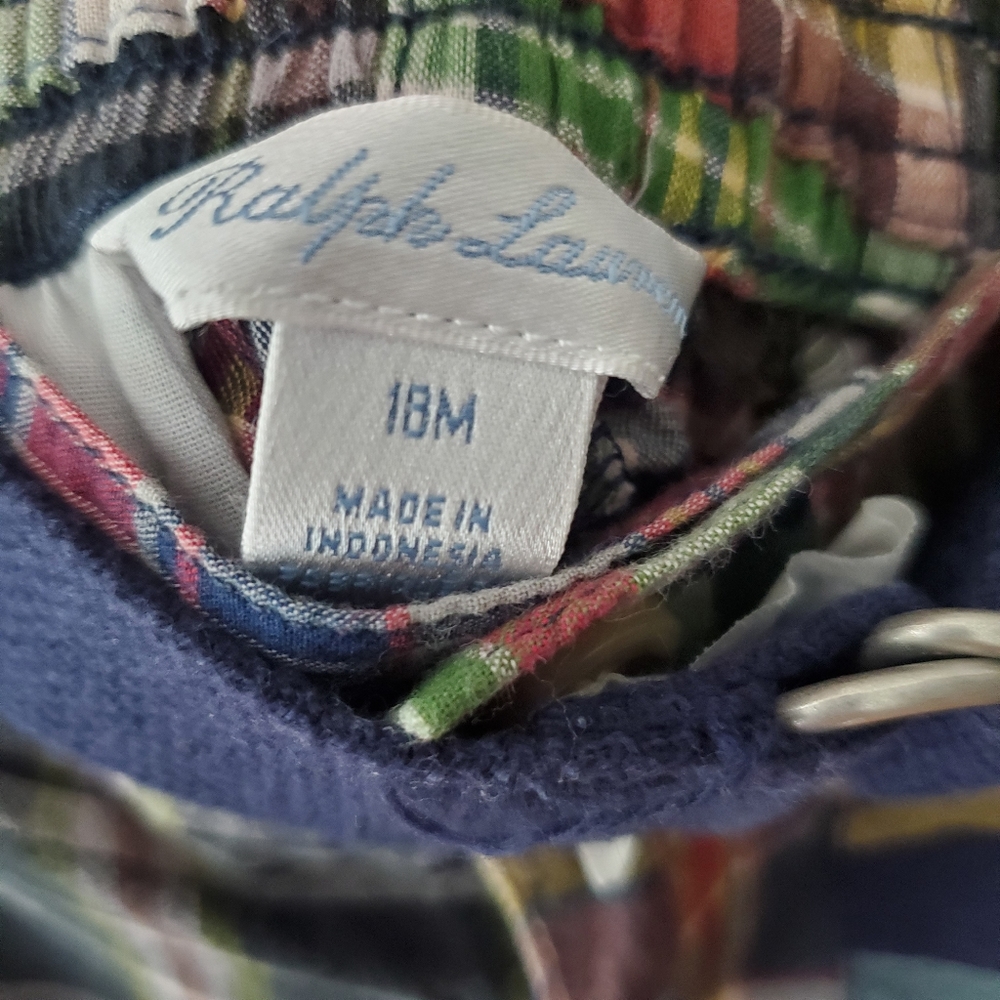 EUC Ralph Lauren Plaid Shorts with Navy Blue Belt 18M Baby Toddler Boy - Picture 3 of 5